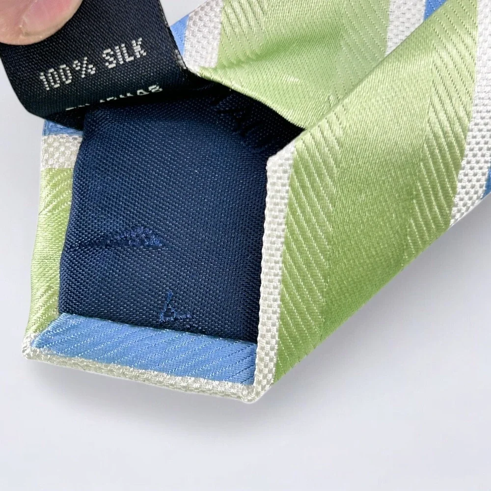 Nautica Necktie Adult Blue Green White Striped 100% Silk Repp Tie NEW